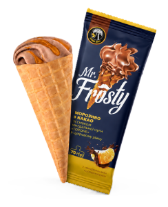Морозиво «Mr. Frosty» зі смаком нуги «Тороне» з мандариновим наповнювачем у вафельному ріжку